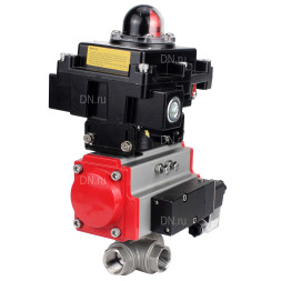 Кран шаровой BV3232P(4pc)-SP-3WL-T-ISO-H Ду65 Ру40 стандартнопроходной трехходовой L-тип, нержавеющая сталь SS316, внутренняя резьба, PTFE, пн.приводом PA-SA-105, пн.распределителем 4M310-08 AC220V и БКВ APL-410N EX