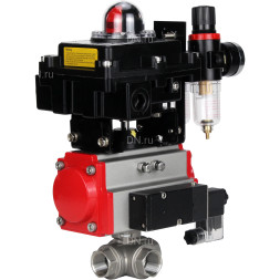 Кран шаровой BV3232P(4pc)-SP-3WL-T-ISO-H Ду65 Ру40 стандартнопроходной трехходовой L-тип, нержавеющая сталь SS316, внутренняя резьба, PTFE, пн.приводом PA-SA-105, пн.распределителем 4M310-08 DC24V, БКВ APL-410N EX и БПВ AFC2000