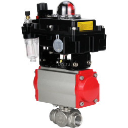 Кран шаровой BV3232P(4pc)-SP-3WL-T-ISO-H Ду65 Ру40 стандартнопроходной трехходовой L-тип, нержавеющая сталь SS316, внутренняя резьба, PTFE, пн.приводом PA-SA-105, пн.распределителем 4M310-08 DC24V, БКВ APL-410N EX и БПВ AFC2000