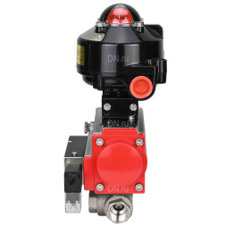 Кран шаровой BV3232P(4pc)-SP-3WL-T-ISO-H 1 1/4″ Ду32 Ру63 стандартнопроходной трехходовой L-тип, нержавеющая сталь SS316, внутренняя резьба, уплотнение - PTFE, с пн.приводом PA-DA-052 пн.распределителем 4M310-08 DC24V и БКВ APL-510N-EX