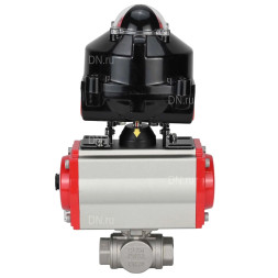 Кран шаровой BV3232P(4pc)-SP-3WL-T-ISO-H 1 1/4″ Ду32 Ру63 стандартнопроходной трехходовой L-тип, нержавеющая сталь SS316, внутренняя резьба, уплотнение - PTFE, с пн.приводом PA-DA-052 пн.распределителем 4M310-08 DC24V и БКВ APL-510N-EX