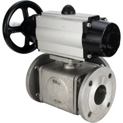 Кран шаровой BV3232P(4pc)-FP-3WL-F Ду100 Ру16 полнопроходной трехходовой, фланцевый, корпус - нержавеющая сталь SS316, с пневмоприводом PA-DA-105-1 двойного действия и пневмораспределителем 4V320-10 AC220V