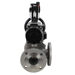Кран шаровой BV3232P(4pc)-FP-3WL-F Ду100 Ру16 полнопроходной трехходовой, фланцевый, корпус - нержавеющая сталь SS316, с пневмоприводом PA-DA-105-1 двойного действия, пневмораспределителем 4M310-08 AC220V и БПВ AFC2000