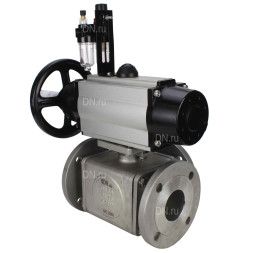 Кран шаровой BV3232P(4pc)-FP-3WL-F Ду100 Ру16 полнопроходной трехходовой, фланцевый, корпус - нержавеющая сталь SS316, с пневмоприводом PA-DA-105-1 двойного действия, пневмораспределителем 4M310-08 AC220V и БПВ AFC2000