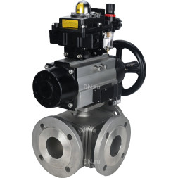Кран шаровой BV3232P(4pc)-FP-3WL-F Ду100 Ру16 полнопроходной трехходовой, фланцевый, корпус - нержавеющая сталь SS316, с пневмоприводом PA-DA-105-1, пневмораспределителем 4M310-08 DC24V, БКВ APL-410N EX и БПВ AFC2000