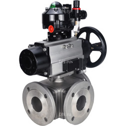 Кран шаровой BV3232P(4pc)-FP-3WL-F Ду100 Ру16 полнопроходной трехходовой, фланцевый, корпус - нержавеющая сталь SS316, с пневмоприводом PA-DA-105-1, пневмораспределителем 4M310-08 DC24V, БКВ APL-510N EX и БПВ AFC2000