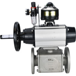 Кран шаровой BV3232P(4pc)-FP-3WL-F Ду100 Ру16 полнопроходной трехходовой, фланцевый, корпус - нержавеющая сталь SS316, с пневмоприводом PA-DA-105-1, пневмораспределителем 4M310-08 DC24V, БКВ APL-510N EX и БПВ AFC2000