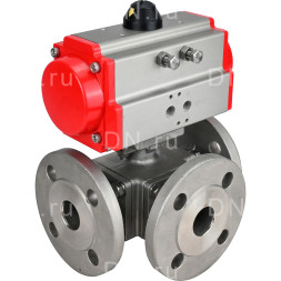 Кран шаровой BV3232P(4pc)-FP-3WL-F Ду15 Ру16 полнопроходной трехходовой, фланцевый, корпус - нержавеющая сталь SS316, с пневмоприводом PA-DA-052 двойного действия