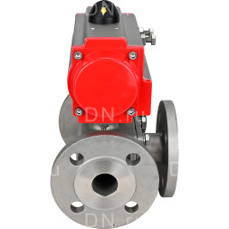 Кран шаровой BV3232P(4pc)-FP-3WL-F Ду15 Ру16 полнопроходной трехходовой, фланцевый, корпус - нержавеющая сталь SS316, с пневмоприводом PA-DA-052 двойного действия