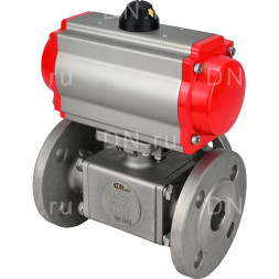 Кран шаровой BV3232P(4pc)-FP-3WL-F Ду15 Ру16 полнопроходной трехходовой, фланцевый, корпус - нержавеющая сталь SS316, с пневмоприводом PA-DA-052 двойного действия