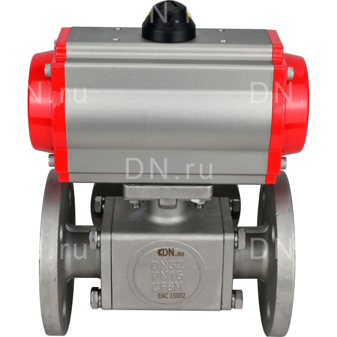 Кран шаровой BV3232P(4pc)-FP-3WL-F Ду15 Ру16 полнопроходной трехходовой, фланцевый, корпус - нержавеющая сталь SS316, с пневмоприводом PA-DA-052 двойного действия в Алматы