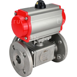 Кран шаровой BV3232P(4pc)-FP-3WL-F Ду15 Ру16 полнопроходной трехходовой, фланцевый, корпус - нержавеющая сталь SS316, с пневмоприводом PA-DA-052 двойного действия