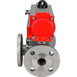 Кран шаровой BV3232P(4pc)-FP-3WL-F Ду15 Ру16 полнопроходной трехходовой, фланцевый, корпус - нержавеющая сталь SS316, с пневмоприводом PA-DA-052 двойного действия
