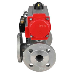 Кран шаровой BV3232P(4pc)-FP-3WL-F Ду15 Ру16 полнопроходной трехходовой, фланцевый, корпус - нержавеющая сталь SS316, с пневмоприводом PA-DA-052 двойного действия и пневмораспределителем 4M310-08 AC220V