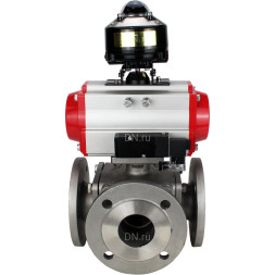 Кран шаровой BV3232P(4pc)-FP-3WL-F Ду20 Ру16 полнопроходной трехходовой, фланцевый, корпус - нержавеющая сталь SS316, с пневмоприводом PA-DA-052 двойного действия, пневмораспределителем 4M310-08 DC24V и БКВ APL-510N EX