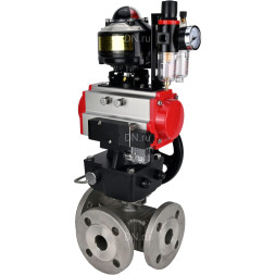 Кран шаровой BV3232P(4pc)-FP-3WL-F Ду40 Ру16 полнопроходной трехходовой, фланцевый, корпус - нержав.сталь SS316, пневмопривод PA-DA-065, пневмораспределитель 4M310-08 AC220V, БКВ APL-510N EX, ручной дублер MON1-250-T26-ISO и БПВ AFC2000