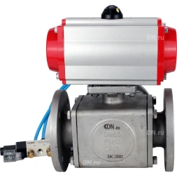 Кран шаровой BV3232P(4pc)-FP-3WL-F Ду100 Ру16 полнопроходной трехходовой, фланцевый, корпус - нержавеющая сталь SS316, с пневмоприводом PA-DA-105 двойного действия и пневмораспределителем 4V320-08 AC220V