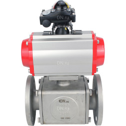 Кран шаровой BV3232P(4pc)-FP-3WL-F Ду100 Ру16 полнопроходной трехходовой, фланцевый, корпус - нержавеющая сталь SS316, с пневмоприводом PA-DA-105 двойного действия и БКВ APL-210N