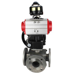 Кран шаровой BV3232P(4pc)-FP-3WL-F Ду100 Ру16 полнопроходной трехходовой, фланцевый, корпус - нержавеющая сталь SS316, с пневмоприводом PA-DA-105 двойного действия, БКВ APL-510N EX и ручным дублером MON3-700-T38-ISO