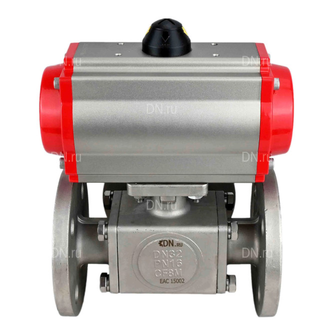 Кран шаровой BV3232P(4pc)-FP-3WL-F Ду40 Ру16 полнопроходной трехходовой, фланцевый, корпус - нержавеющая сталь SS316, с пневмоприводом PA-SA-105 с возвратными пружинами и пневмораспределителем 4M310-08 AC220V в Алматы