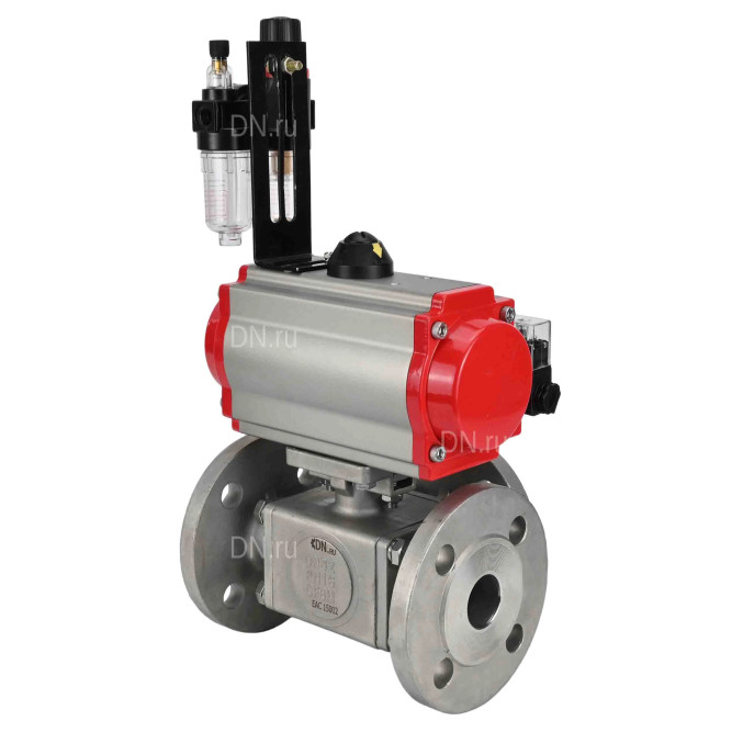 Кран шаровой BV3232P(4pc)-FP-3WL-F Ду20 Ру16 полнопроходной трехходовой, фланцевый, корпус - нержавеющая сталь SS316, с пневмоприводом PA-SA-065, пневмораспределителем 4M310-08 DC24V и БПВ AFC2000 в Алматы