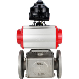 Кран шаровой BV3232P(4pc)-FP-3WL-F Ду20 Ру16 полнопроходной трехходовой, фланцевый, корпус - нержавеющая сталь SS316, с пневмоприводом PA-SA-065 с возвратными пружинами, пневмораспределителем 4M310-08 DC24V и БКВ APL-510N EX
