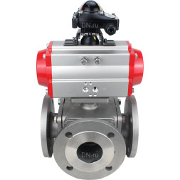 Кран шаровой BV3232P(4pc)-FP-3WL-F Ду40 Ру16 полнопроходной трехходовой, фланцевый, корпус - нержавеющая сталь SS316, с пневмоприводом PA-SA-105 с возвратными пружинами и БКВ APL-210N