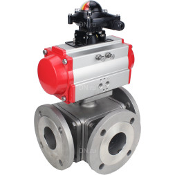 Кран шаровой BV3232P(4pc)-FP-3WL-F Ду40 Ру16 полнопроходной трехходовой, фланцевый, корпус - нержавеющая сталь SS316, с пневмоприводом PA-SA-105 с возвратными пружинами и БКВ APL-210N
