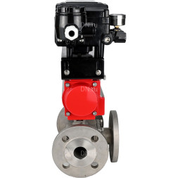 Кран шаровой BV3232P(4pc)-FP-3WL-F Ду40 Ру16 полнопроходной трехходовой, фланцевый, корпус - нержавеющая сталь SS316, с пневмоприводом PA-SA-105 с возвратными пружинами и пневмопозиционером YT-1000RSN без обратной связи