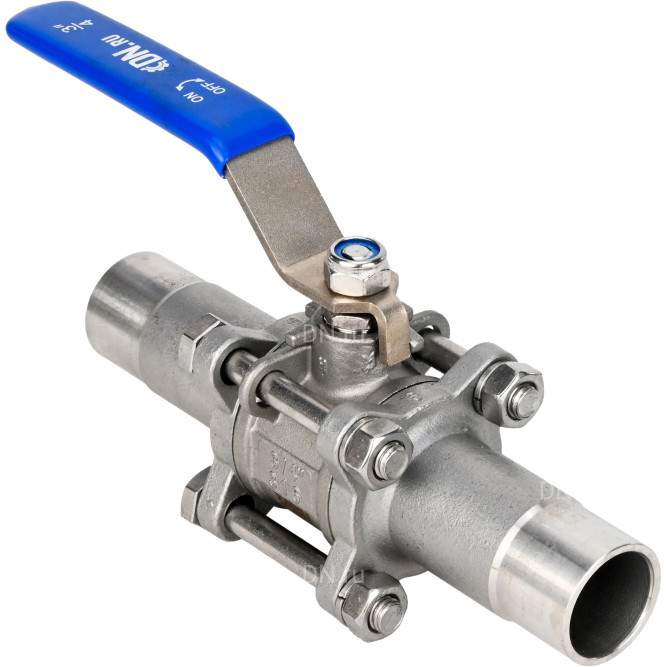 Кран шаровой BV3131P(3pc)-FP-W-H LONG Ду40 Ру40 нержавеющая сталь SS304, полнопроходной, трехсоставной, уплотнение - PTFE, под приварку, с рукояткой в Алматы