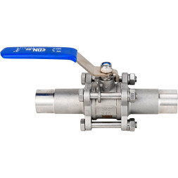 Кран шаровой BV3232P(3pc)-FP-W-H LONG Ду50 Ру40 полнопроходной, трехсоставной, корпус - нержавеющая сталь SS316, уплотнение - PTFE, под приварку, с рукояткой
