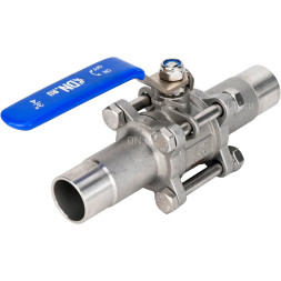 Кран шаровой BV3232P(3pc)-FP-W-H LONG Ду50 Ру40 полнопроходной, трехсоставной, корпус - нержавеющая сталь SS316, уплотнение - PTFE, под приварку, с рукояткой
