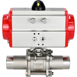 Кран шаровой BV3232P(3pc)-FP-W-ISO-H LONG Ду125 Ру16 полнопроходной, корпус - нержавеющая сталь 316, уплотнение - PTFE, под приварку, с пневмоприводом PA-SA-210