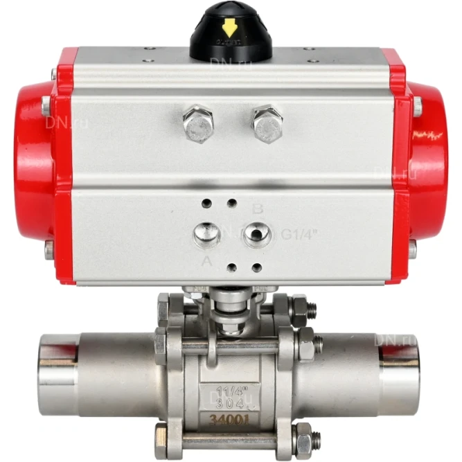 Кран шаровой BV3232P(3pc)-FP-W-ISO-H LONG Ду125 Ру16 полнопроходной, корпус - нержавеющая сталь 316, уплотнение - PTFE, под приварку, с пневмоприводом PA-SA-210 в Алматы