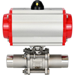 Кран шаровой BV3232P(3pc)-FP-W-ISO-H LONG Ду10 Ру63 полнопроходной, корпус - нержавеющая сталь 316, уплотнение - PTFE, под приварку, с пневмоприводом PA-DA-052