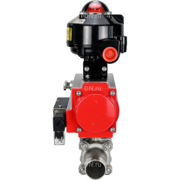 Кран шаровой BV3232P(3pc)-FP-W-ISO-H LONG Ду125 Ру16 полнопроходной, корпус - нержавеющая сталь 316, уплотнение - PTFE, под приварку, с пневмоприводом PA-DA-130, пневмораспределителем 4M310-08 AC220V и БКВ APL-510N EX