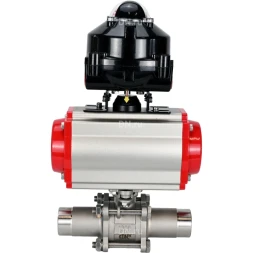 Кран шаровой BV3232P(3pc)-FP-W-ISO-H LONG Ду125 Ру16 полнопроходной, корпус - нержавеющая сталь 316, уплотнение - PTFE, под приварку, с пневмоприводом PA-DA-130, пневмораспределителем 4M310-08 AC220V и БКВ APL-510N EX