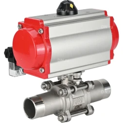Кран шаровой BV3131P(3pc)-FP-W-ISO-H LONG Ду125 Ру16 полнопроходной, корпус - нержавеющая сталь 304, уплотнение - PTFE, под приварку, с пневмоприводом PA-DA-130 и пневмораспределителем 4M310-08 AC220V
