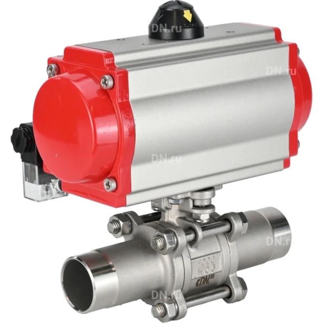 Кран шаровой BV3131P(3pc)-FP-W-ISO-H LONG Ду125 Ру16 полнопроходной, корпус - нержавеющая сталь 304, уплотнение - PTFE, под приварку, с пневмоприводом PA-DA-130 и пневмораспределителем 4M310-08 AC220V в Алматы