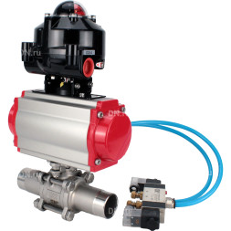 Кран шаровой BV3131P(3pc)-FP-W-ISO-H LONG Ду150 Ру16 полнопроходной, корпус - нержавеющая сталь 304, уплотнение - PTFE, под приварку, с пневмоприводом PA-SA-210, пневмораспределителем 4V320-08 AC220V и БКВ APL-510N EX