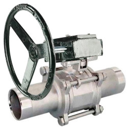 Кран шаровой BV3131P(3pc)-FP-W-ISO-H LONG Ду65 Ру25 полнопроходной, корпус - нержавеющая сталь 304, уплотнение - PTFE, под приварку, с редуктором четвертьоборотным RDN RQN4-500Z-T30