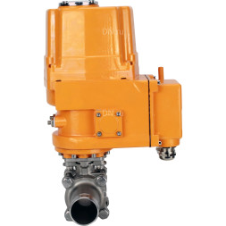 Кран шаровой BV3131P(3pc)-FP-W-ISO-H LONG Ду25 Ру63 полнопроходной, корпус - нержавеющая сталь 304, уплотнение - PTFE, под приварку, с 1/4-оборотным электроприводом взрывозащищенным QT-EX-010EM-O2-220VAC-У1 220В
