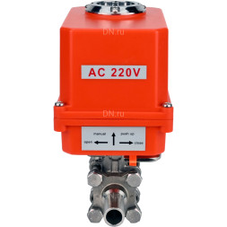 Кран шаровой BV3232P(3pc)-FP-W-ISO-H LONG Ду15 Ру63 полнопроходной, корпус - нержавеющая сталь 316, уплотнение - PTFE, под приварку, с 1/4-оборотным электроприводом QT-N-003EM-O1-220VAC-У1 MINI 220В