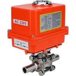 Кран шаровой BV3232P(3pc)-FP-W-ISO-H LONG Ду15 Ру63 полнопроходной, корпус - нержавеющая сталь 316, уплотнение - PTFE, под приварку, с 1/4-оборотным электроприводом QT-N-003EM-O1-220VAC-У1 MINI 220В