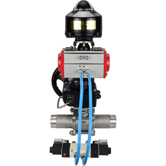 Кран шаровой BV3131P(3pc)-FP-W-ISO-H LONG Ду65 Ру25, полнопроходной, нержавеющая сталь 304, уплотнение - PTFE, под приварку, с пневмоприводом PA-DA-083, с пневмораспределителем 4V320-08 AC220V, БКВ APL-510N Ex, ручным дублером MON2-450-T28-ISO в Алматы