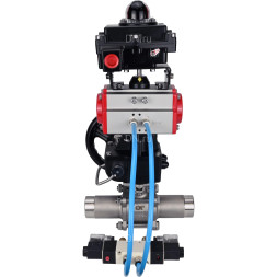 Кран шаровой BV3131P(3pc)-FP-W-ISO-H LONG Ду125 Ру16, полнопроходной, нержавеющая сталь 304, уплотнение - PTFE, под приварку, с пневмоприводом PA-DA-130, с пневмораспределителем 4V320-10 AC220V, БКВ APL-410N Ex, ручным дублером MON3-700-T38-ISO