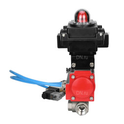 Кран шаровой BV3232P(4pc)-SP-3WL-T-ISO-H Ду10 Ру63, стандартнопроходной, четырехсоставной, корпус - нержавеющая сталь 316, уплотнение - PTFE, внутренняя резьба, с пневмоприводом PA-DA-052, пневмораспределителем 4V320-08 AC220V, БКВ APL-410N Ex