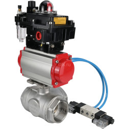 Кран шаровой BV3232P(4pc)-SP-3WL-T-ISO-H Ду80 Ру40, стандартнопроходной, четырехсоставной, нержавеющая сталь 316, PTFE, внутренняя резьба, с пневмоприводом PA-DA-083, пневмораспределителем 4V320-08 AC220V, БКВ APL-410N Ex, БПВ AFC2000