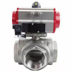 Кран шаровой BV3232P(4pc)-SP-3WL-T-ISO-H Ду10 Ру63, стандартнопроходной, четырехсоставной, корпус - нержавеющая сталь 316, уплотнение - PTFE, внутренняя резьба, с пневмоприводом PA-SA-052 двойного действия, пневмораспределителем 4V320-10 AC220V