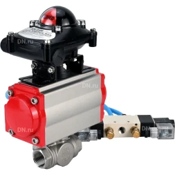 Кран шаровой BV3232P(4pc)-SP-3WL-T-ISO-H Ду20 Ру63, стандартнопроходной, четырехсоставной, корпус - нержавеющая сталь 316, уплотнение - PTFE, внутренняя резьба, с пневмоприводом PA-SA-052, пневмораспределителем 4V320-08 AC220V, БКВ APL-210N